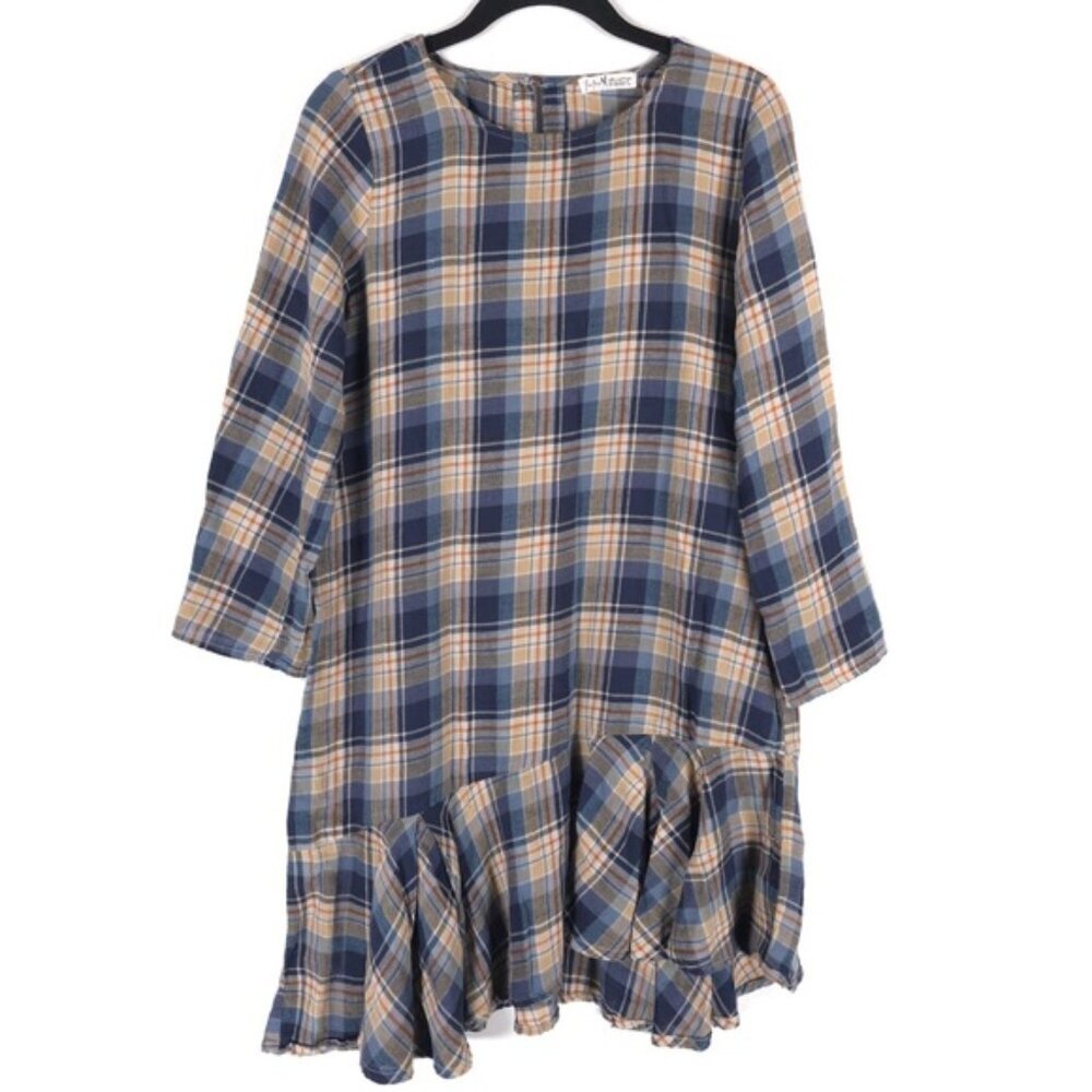 Free People x CP SHADES LINEN Blend‎ Plaid Asymmetrical Mini Dress Size XS